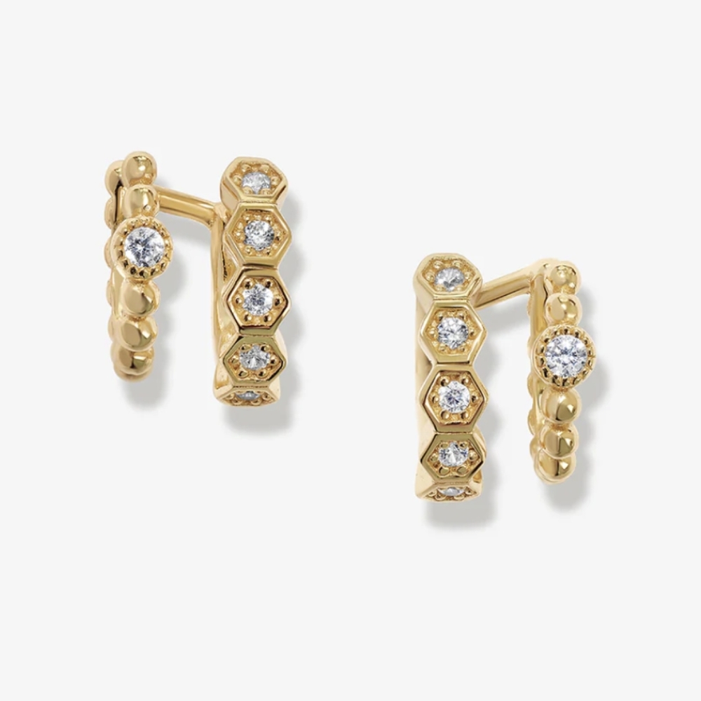 Olina huggie earrings 14 karat gold plated sterling silver, Crystal